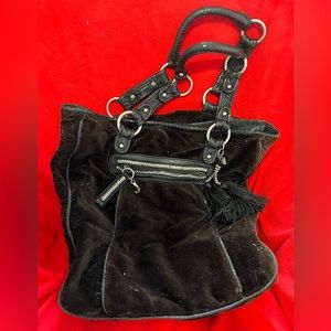 Juicy Couture black velvet shoulder bag purse with rhinestones zipper.